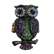Vintage Rhinestone Purple Green Owl Bronze Adjustable Boho Stretch Ring