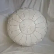 Moroccan Pouf Leather Handmade Ottoman Footstool new pouffe White ''OFFER''
