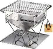 Tabletop Small Charcoal Grill Mini Portable Fire Pit 9.65-inch Stainless Steel,,