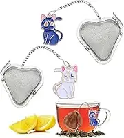 2 pcs tea infuser loose tea strainer, heart shaped stainless steel loose leaf tea infuser tea ball, cute pendant tea ball set tea gifts for tea lovers women (Black Cat + White Cat)