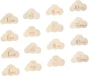 KOMBIUDA Month Card Announcement Discs Announcement Photo Discs Pregnancy Journey Props Cloud Shaped Photo Markers Pregnancy Announcement Markers Cards Khaki Wood