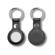 2 Pack MEZON Black PU Leather Protective Case Holder for Apple AirTag with Keychain Ring