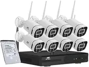UL-TECH Set of 8 Security Camera, 8 Channel Wireless Spy Surveillance Pet Cameras Hidden CCTV Monitor WiFi Home Safe Outdoor Indoor System, 3mp Full HD NVR P2P with Built in Ir-Cut White