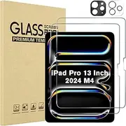 ProCase 2+2 Pack Screen Protector for iPad Pro 13 inch 2024 (M4) A2925 A2926 A3007 with Camera Lens Protector, Tempered Glass Film for iPad Pro 13" 7th Gen -Clear+Black