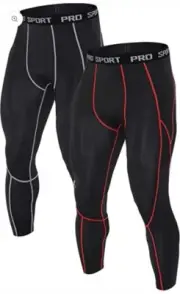 2 x hzori Youth Compression Leggings Athletic Base Layer | M，Black/Red