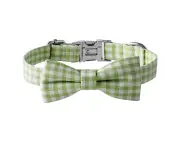 Small tail dog collar with bow, comfortable dog bow tie, bow tie dog collar adjustable dog collar,(Green,S)