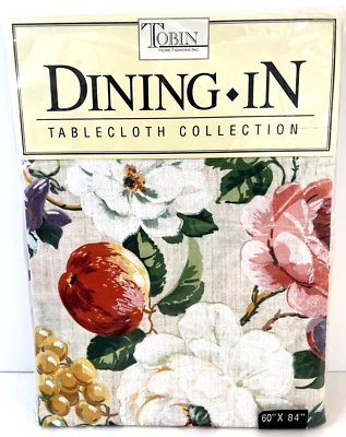 Tobin Tablecloth Apples Floral Blossoms Cotton Pink Yellow Dining In Vintage NEW