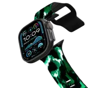 Apple Watch Ultra, Ultra 2 (49mm) Impact Band WILD AT HEART, GREEN - Fun Chic Colorful Modern Abstract Watercolor Fine Art Animal Print Leopard Pattern Whimsical Emerald Jade Green Black White Jungle Design