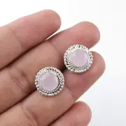 Anniversary Gift For Her Pink Chalcedony Silver Jewellery Earrirng 0.5"