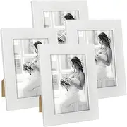 Q.Hou 4x6 Picture Frame White Wooden Photo Frames for Tabletop Display and Wall Decoration, Set of 4 with High Definition Glass (CWH007-MD4x6-WT)