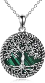 Malachite Tree of Life Necklace Sterling Silver Malachite Tree of Life Pendant J