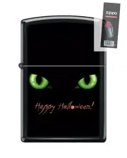 Zippo 218 happy halloween gree eyes black cat Lighter + FLINT PACK