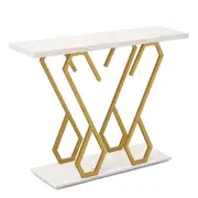 Costway Faux Marble Entryway Table Foyer Table Console Table w/Metal Frame Hallway Side Table White
