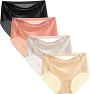 [HEJIGOOD] 4 Pack Womens Briefs Underwear Seamless No Show Mid Waisted Invisable Hipster Panties Ice Silk Soft Stretch M-XXL