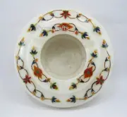 Gemstone Inlay Work Ash Bin for Office Table Deocr White Marble Ashtray 5 Inches
