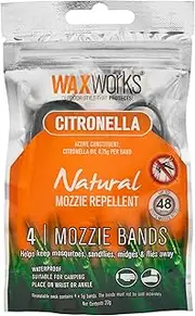 Waxworks Mosquito Repellant Bands - Four Pack of Citronella Oil Infused, Natural Insect Repellent Wristbands - Repels Mosquitoes, Flies and Bugs - Turquoise/Black