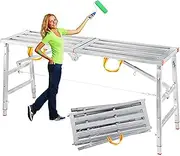 Work Platform Scaffolding Equipment Adjustable Height Portable Folding Scaffold Multipurpose Work Platform Scaffold Tower Ladder Stool Work Bench for Home Improvement