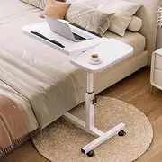CHUCII Lifting and Rotating Laptop Desk, Adjustable Overbed Bedside Table with Wheels for Home and Office, Couch Desk Table with Tiltable Table Top 60 * 40 (White)