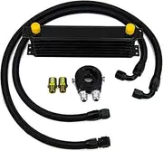 APTPKGDFDK 7 Rows Oil Cooler Kit AN10 Transmission Oil Cooler Kit Oil Filter Adapter with Nylon Stainless Steel Braided Hose Oil Cooler(Black 7ROWS type2)