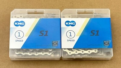 (2)TWO KMC BICYCLE Chains 1/2x1/8x112 1/Speed IN SILVER, BIKE CHAIN, EASY TO USE