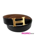 【HERMES 愛馬仕】H扣 3.2CM 雙面皮帶(黑色 NOIR X 金棕 GOLD X 髮絲金)