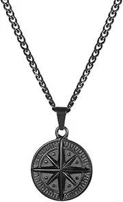 [TWISTED PENDANT] North Star Compass Pendant With Stainless Steel Silver/Black/Gold Plated Figaro Chain Necklace