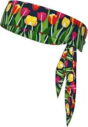 Colorful Tulips Pattern Sports Strap Double-Sided Headscarf Men's Bow Tie Sports Headscarf Running Yoga Exercise Headband