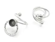 Wrap Textured Silver Ring Setting Blank Cabochon Mounting Adjustable 8mm G26843