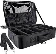 MTSDM Makeup Artist Bag, Portable Professional Travel Makeup Case with Brush Slots Holder Adjustable Divider, Nail Art Tool Box Organisers, Waterproof Material with Shoulder Strap Attach to Trolley