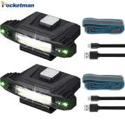 USB Rechargeable Sensor Headlamp Bright Mini LED Clip Cap Light Waterproof