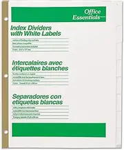 Office Essentials 11337 Index Dividers w/White Labels, 8-Tab, Letter (Pack of 5 Sets)