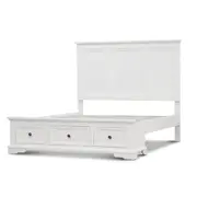Celosia Queen Size Bed Frame Timber Mattress Base With Storage Drawers - White