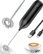 Handheld Milk Frother Rechargeable, USB Charging Electric Milk Frother with Stainless Steel Whisk Powerful Coffee Frother for Coffee Latte, Cappuccino, Mocha, Macchiato, Frappe and Protein Powder