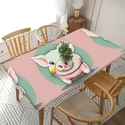 5 Foot Rectangle Elastic Fitted Tablecloth, Waterproof Edged Great for Picnic Party Outdoor Patio,Cute Long Ear Pig