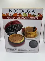 NEW Nostalgia MyMini Turkey Red Non-Stick Compact Waffle Thanksgiving Holiday