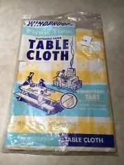 NOS VTG YELLOW CHECKERED PAPER PICNIC TABLE CLOTH LOT - 78x40 - FREE SHIP