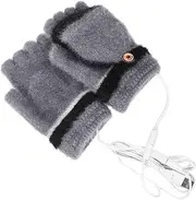 [Baluue] 1 Pair USB Dual Sided Heating Gloves for Outdoor Activities Windproof Thermal Gloves with Design for Riding and Sports Grey