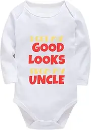 [WOOYONGING] I Get My Good Looks From My Uncle Clothes for Newborn Long Sleeve Bring Home Outfits for Baby Boy White 3-6 Month