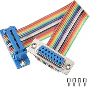 uxcell IDC Rainbow Wire Flat Ribbon Cable DB15 Male to DB15 Female 3.9 Inch Length 2.54mm Pitch Breadboard Jumper Wires for Electronic Projects