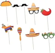 COOLHIYA 9pcs Mexico Fiesta Photo Prop Mexican Carnival Party Decoration Supplies Festive Decorations for Party Hat