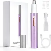 Ginity Ear and Nose Hair Trimmer for Women Men,2025 Rechargeable 2 in 1 Professional Painless Eyebrow & Facial Hair Trimmer with Powerful Motor and Dual-Edge Blades Easy Cleansing (Purple)