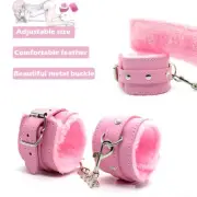 Faux Leather Handcuffs Ankle Cuff with Fluffy Restraints Kit Bondage Set Cosplay