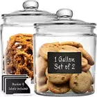 1 Gallon Glass Cookie Jars + Labels & Marker - Set of 2 Canister Sets for Kitche