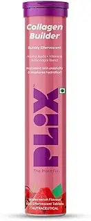 PLIX - THE PLANT FIX Collagen Builder Bubbly Effervescent - 15 Tablets (Watermelon) for Hydrated Skin & Anti-Aging | Amino Acid Blend For Collagen Production | Vitamin C & E | 100% Vegan