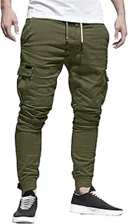 [Generic] Men's Joggers Cargo Pants Workout Casual Cotton Pants Slim Fit Outdoor Hiking Recreation Drawstring Sweatpants for Men