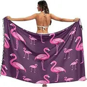 [RPLIFE] Flamingos Dark Purple Swimsuit Sarong Coverup, Sarong with Fringe for Summer Pool/beach, Large, Flamingos Dark Purple, Large