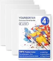 YOURSORTER Canvas Boards 4 Pack, 8x10inch Blank Canvases for Painting, Gesso Primed Acid-Free 100% Cotton Painting Canvas Panels for Acrylic Oil Tempera Watercolor Paints, Art Painting Supplies