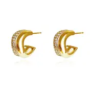 Culturesse Amaryllis Sterling Silver Zirconia Curved Earrings 18K Gold Plating