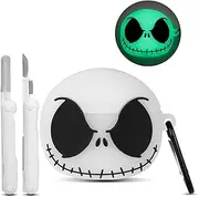 Compatible with Apple AirPods 4th Generation Case 2024 Cover with Cleaner kit, [Glow in The Dark] 3D Skull Airpod 4 Case Soft Silicone Protective Skin Skull Cases for Airpod 4 Gen for Women Men