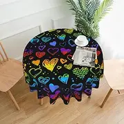 Rainbow Tablecloth Round Table Cloth 60 Inch Waterproof Party Table Covers for Picnic Kitchen Outdoor Heart